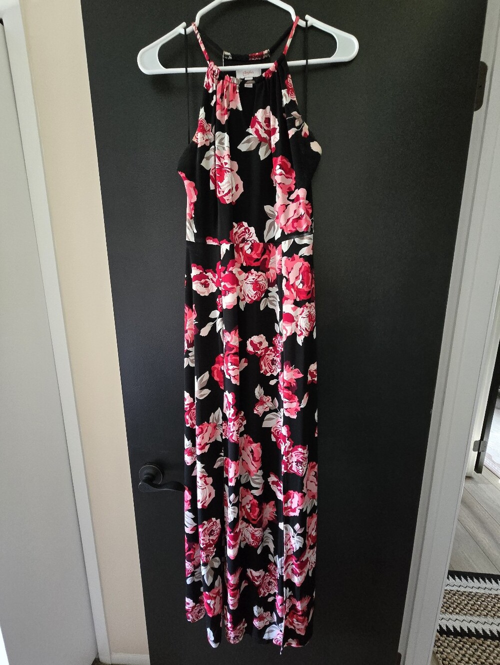 Candie's Black Maxi Dress with Pink Floral Print